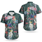 Australia Native Birds on Eucalyptus Couples Matching Long Sleeve Bodycon Dress and Hawaiian Shirt Dark Teal