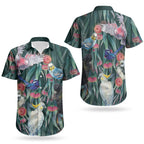 Australia Native Birds on Eucalyptus Couples Matching Puletasi and Hawaiian Shirt Dark Teal