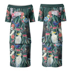 Australia Native Birds on Eucalyptus Couples Matching Puletasi and Hawaiian Shirt Dark Teal