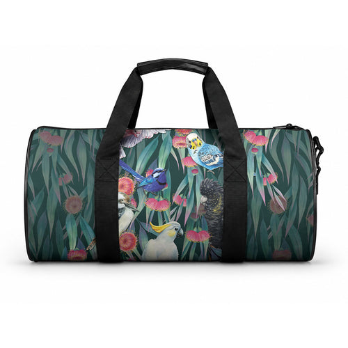 Australia Native Birds on Eucalyptus Duffle Bag Dark Teal