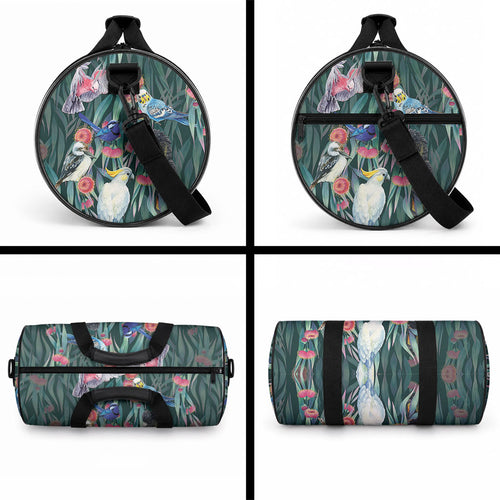 Australia Native Birds on Eucalyptus Duffle Bag Dark Teal