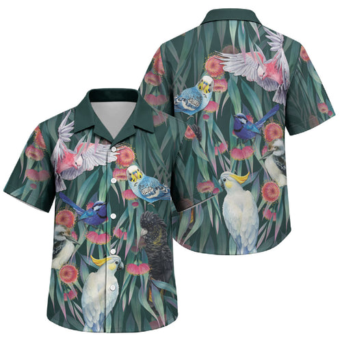 Australia Native Birds on Eucalyptus Family Matching Mermaid Dress and Hawaiian Shirt Dark Teal