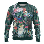 Australia Native Birds on Eucalyptus Ugly Christmas Sweater Dark Teal