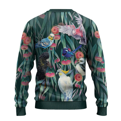 Australia Native Birds on Eucalyptus Ugly Christmas Sweater Dark Teal