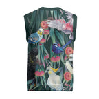 Australia Native Birds on Eucalyptus Christmas Knitted V-Neck Vest Dark Teal