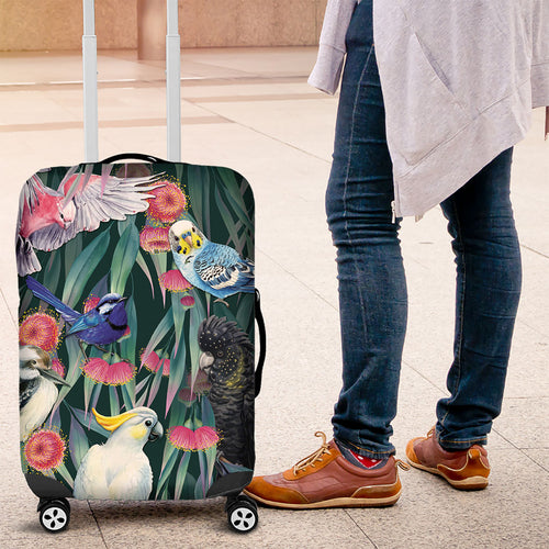 Australia Native Birds on Eucalyptus Luggage Cover Dark Teal