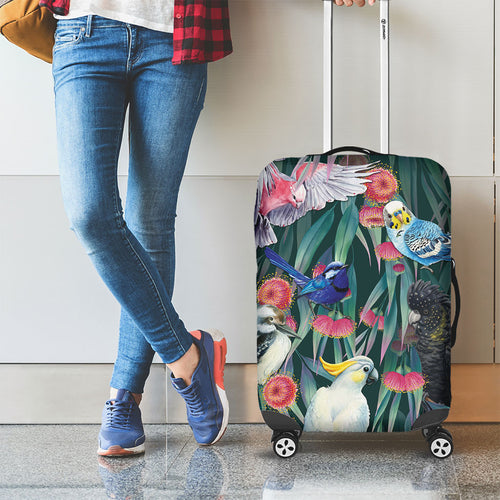 Australia Native Birds on Eucalyptus Luggage Cover Dark Teal