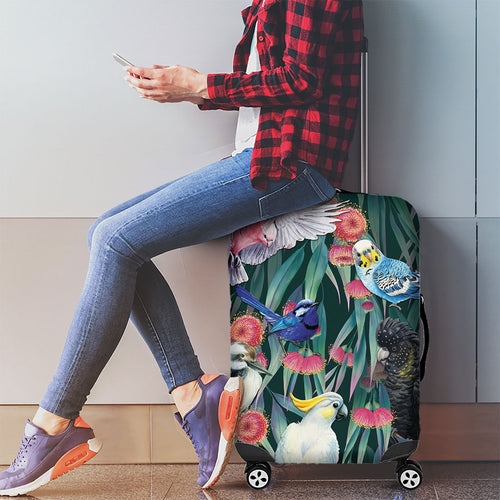 Australia Native Birds on Eucalyptus Luggage Cover Dark Teal