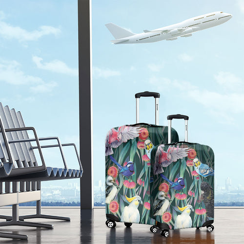Australia Native Birds on Eucalyptus Luggage Cover Dark Teal