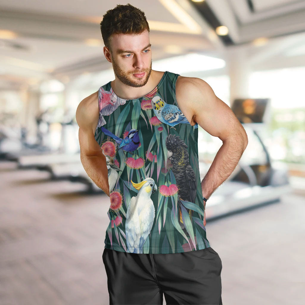 Australia Native Birds on Eucalyptus Men Tank Top Dark Teal