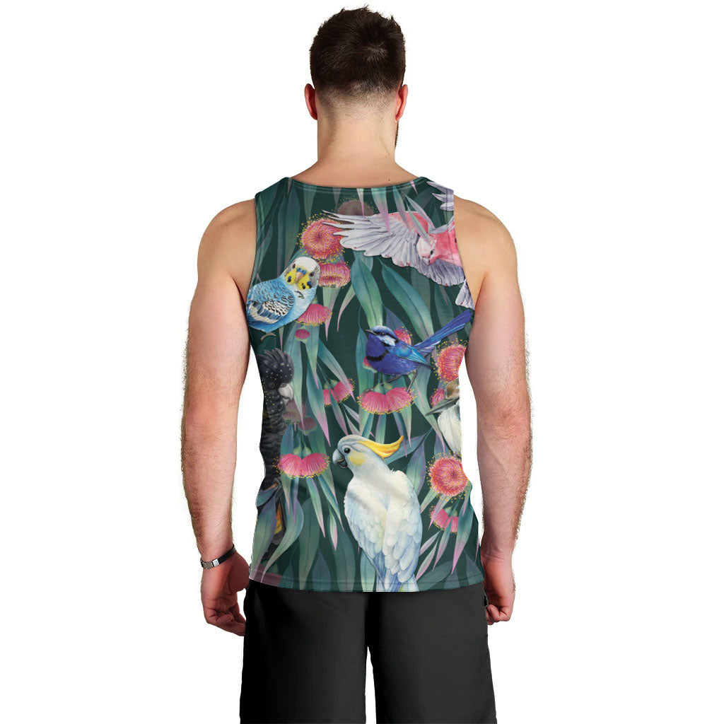 Australia Native Birds on Eucalyptus Men Tank Top Dark Teal