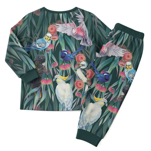 Australia Native Birds on Eucalyptus Christmas Pajama Set Dark Teal