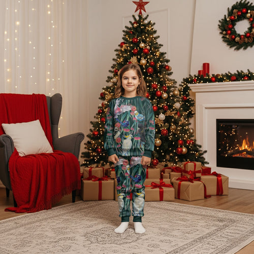 Australia Native Birds on Eucalyptus Christmas Pajama Set Dark Teal