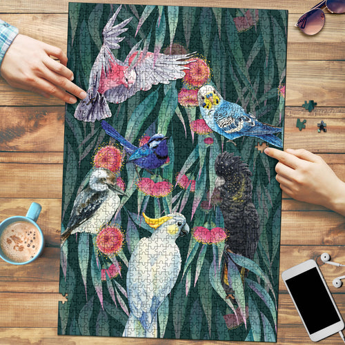 Australia Native Birds on Eucalyptus Puzzle Dark Teal