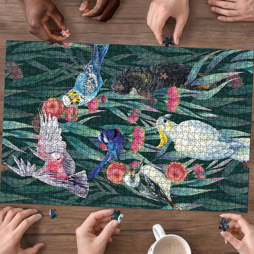 Australia Native Birds on Eucalyptus Puzzle Dark Teal