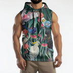 Australia Native Birds on Eucalyptus Sleeveless Hoodie Dark Teal