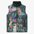 Australia Native Birds on Eucalyptus Sleeveless Puffer Jacket Dark Teal