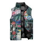 Australia Native Birds on Eucalyptus Sleeveless Puffer Jacket Dark Teal