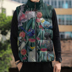 Australia Native Birds on Eucalyptus Sleeveless Puffer Jacket Dark Teal