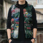 Australia Native Birds on Eucalyptus Sleeveless Puffer Jacket Dark Teal