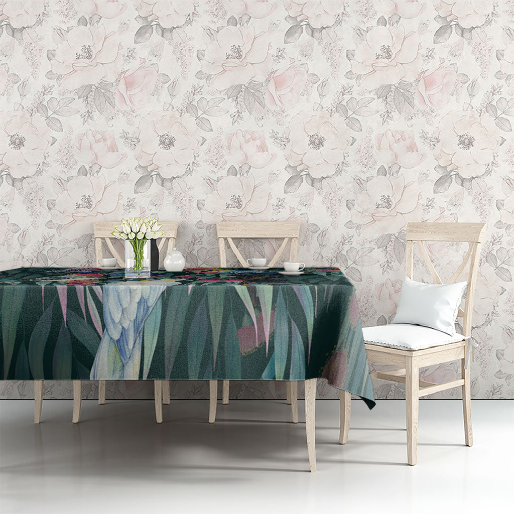 Australia Native Birds on Eucalyptus Tablecloth Dark Teal