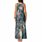 Australia Native Birds on Eucalyptus Tank Maxi Dress Dark Teal