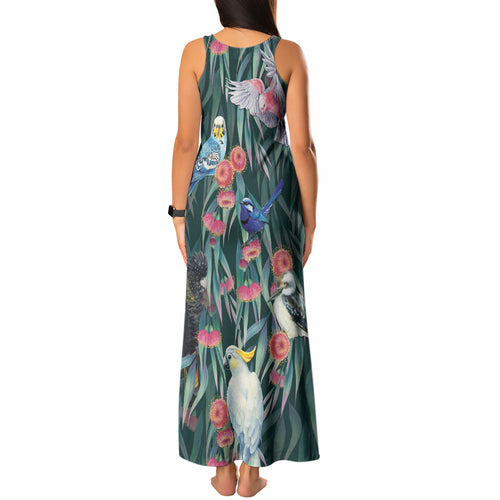 Australia Native Birds on Eucalyptus Tank Maxi Dress Dark Teal