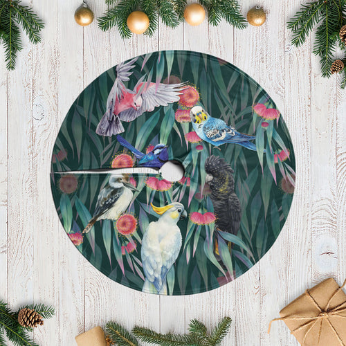 Australia Native Birds on Eucalyptus Tree Skirt Dark Teal