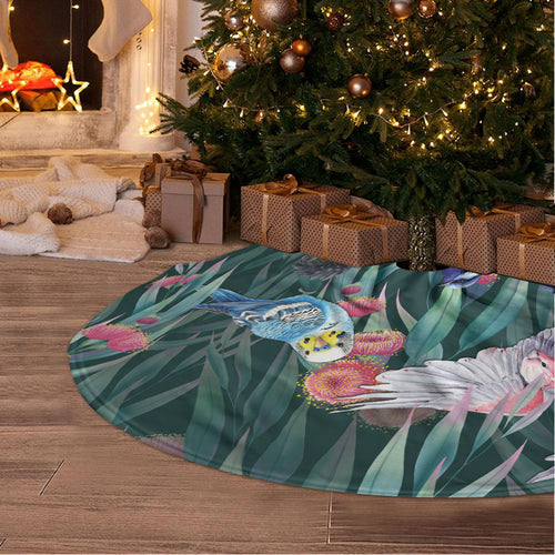 Australia Native Birds on Eucalyptus Tree Skirt Dark Teal