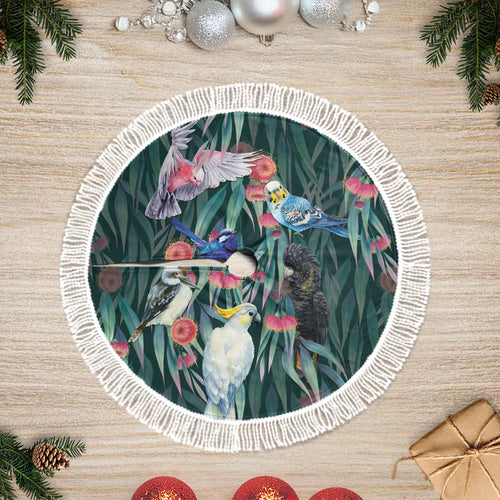 Australia Native Birds on Eucalyptus Tree Skirt Dark Teal