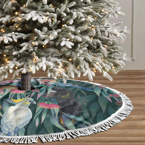 Australia Native Birds on Eucalyptus Tree Skirt Dark Teal