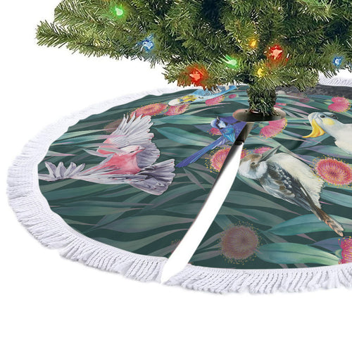 Australia Native Birds on Eucalyptus Tree Skirt Dark Teal