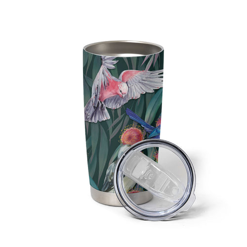 Australia Native Birds on Eucalyptus Tumbler Cup Dark Teal