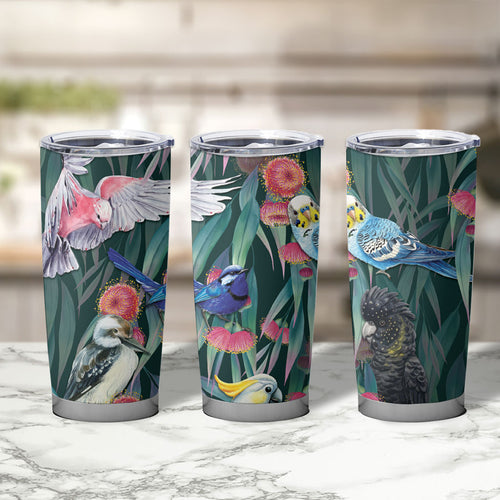 Australia Native Birds on Eucalyptus Tumbler Cup Dark Teal