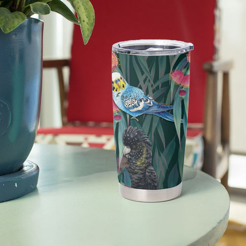 Australia Native Birds on Eucalyptus Tumbler Cup Dark Teal