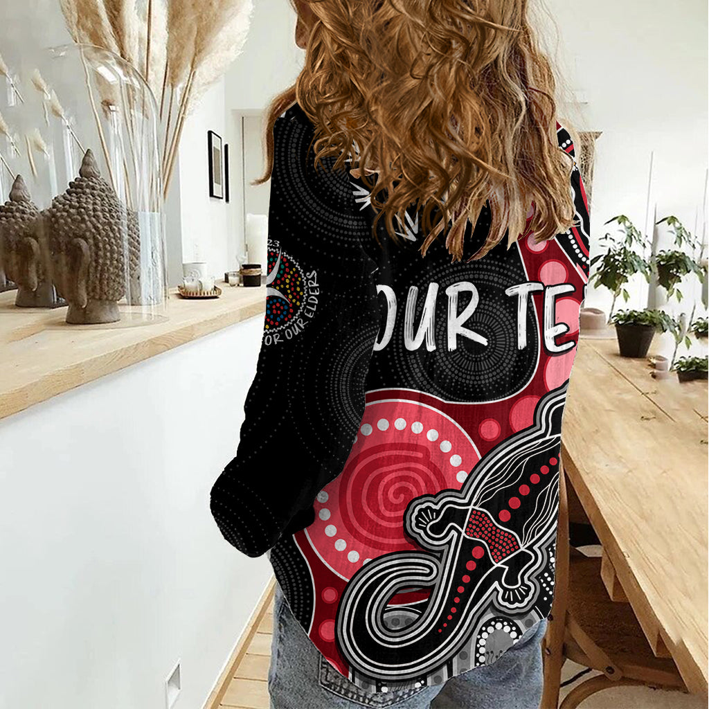 Personalised NAIDOC Week 2023 AFL Bombers Women Casual Shirt Aboriginal Dot Art Lizard Mix Boomerang LT7