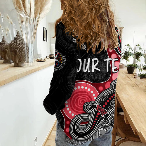 Personalised NAIDOC Week 2023 AFL Bombers Women Casual Shirt Aboriginal Dot Art Lizard Mix Boomerang LT7