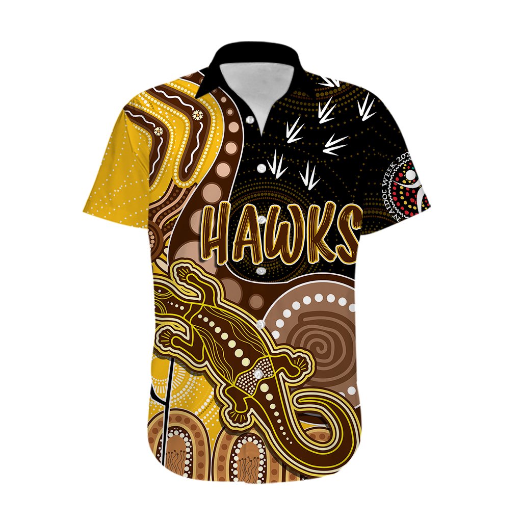 personalised-naidoc-week-2023-afl-hawks-hawaiian-shirt-aboriginal-dot-art-lizard-mix-boomerang