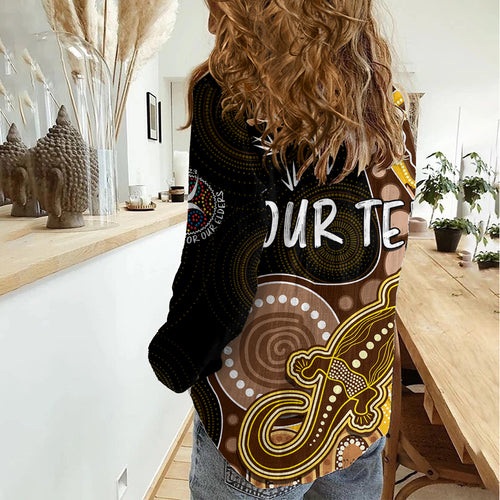 Personalised NAIDOC Week 2023 AFL Hawks Women Casual Shirt Aboriginal Dot Art Lizard Mix Boomerang LT7