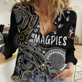 Personalised NAIDOC Week 2023 AFL Magpies Women Casual Shirt Aboriginal Dot Art Lizard Mix Boomerang LT7