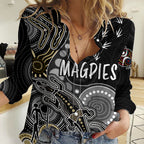Personalised NAIDOC Week 2023 AFL Magpies Women Casual Shirt Aboriginal Dot Art Lizard Mix Boomerang LT7
