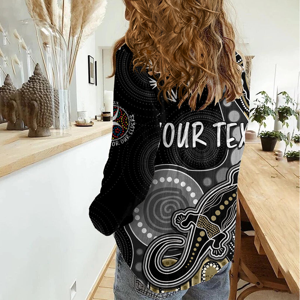 Personalised NAIDOC Week 2023 AFL Magpies Women Casual Shirt Aboriginal Dot Art Lizard Mix Boomerang LT7