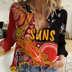 Personalised NAIDOC Week 2023 AFL Suns Women Casual Shirt Aboriginal Dot Art Lizard Mix Boomerang LT7