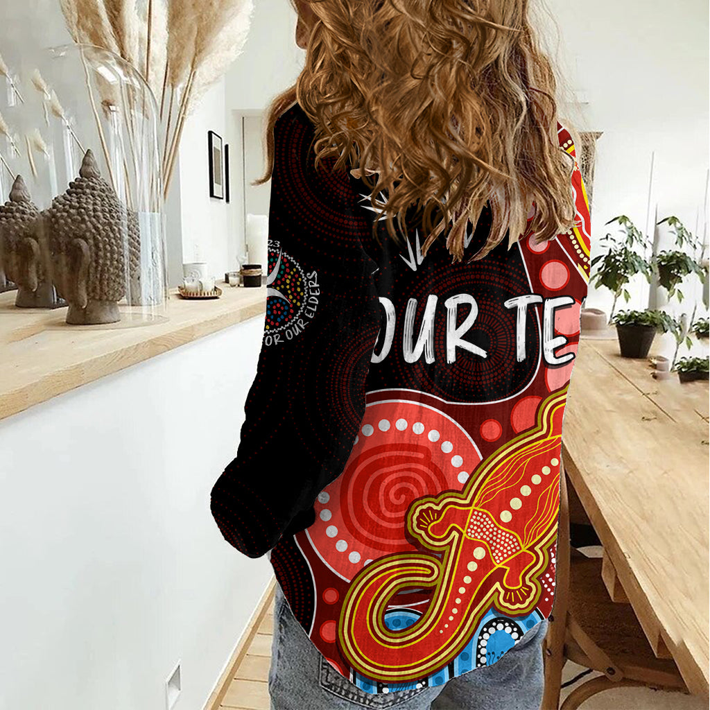 Personalised NAIDOC Week 2023 AFL Suns Women Casual Shirt Aboriginal Dot Art Lizard Mix Boomerang LT7