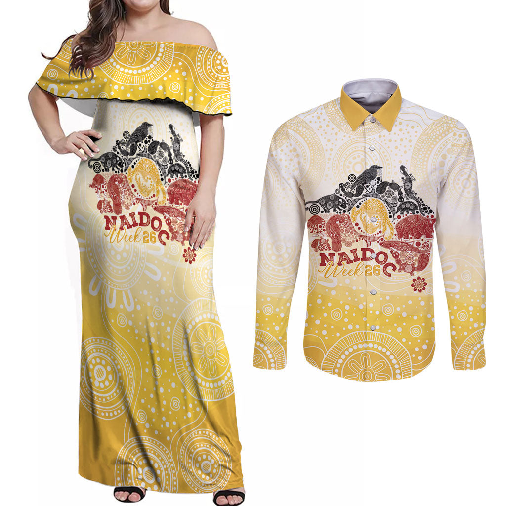 First Nations NAIDOC Week 2026 Personalized Couples Matching Off Shoulder Maxi Dress and Long Sleeve Button Shirt Aussie Zodiacs