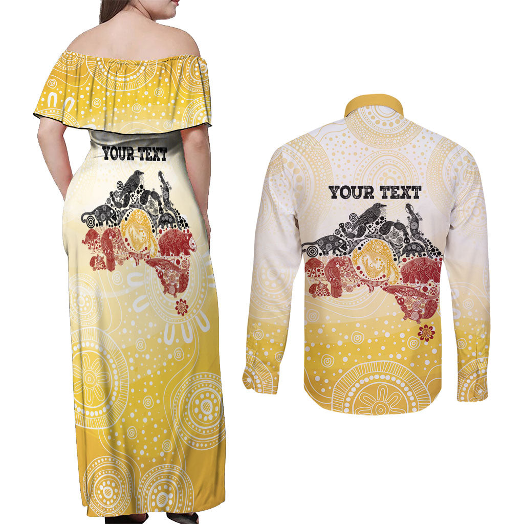 First Nations NAIDOC Week 2026 Personalized Couples Matching Off Shoulder Maxi Dress and Long Sleeve Button Shirt Aussie Zodiacs