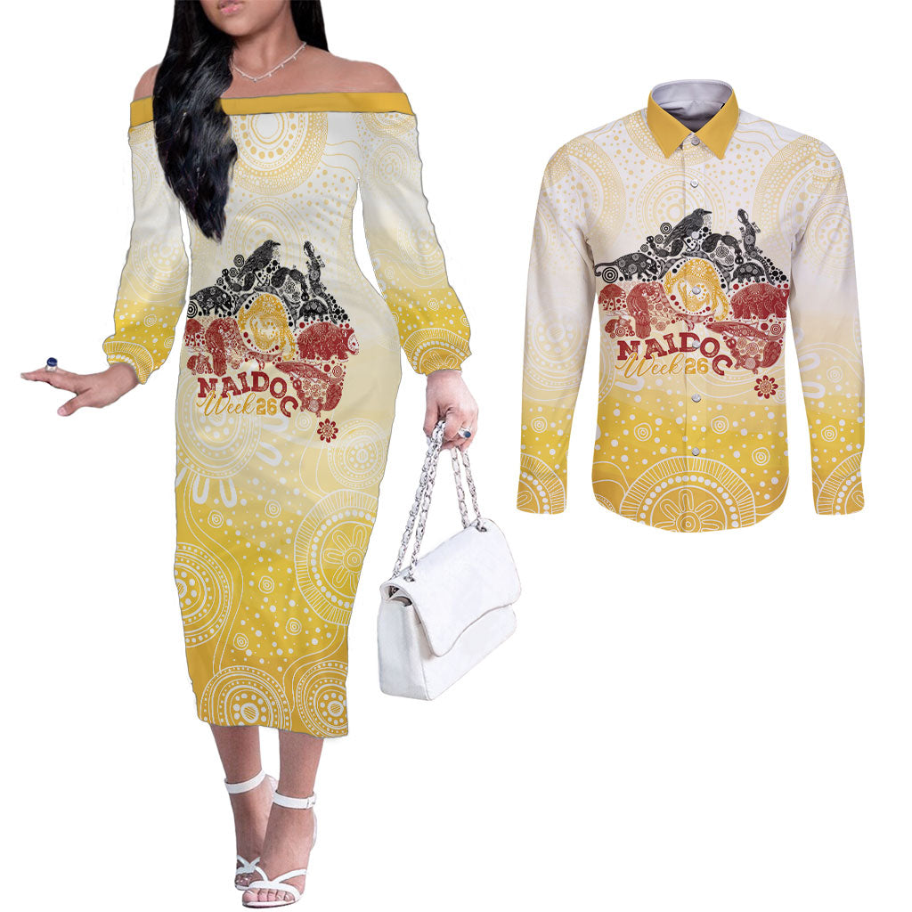 First Nations NAIDOC Week 2026 Personalized Couples Matching Off The Shoulder Long Sleeve Dress and Long Sleeve Button Shirt Aussie Zodiacs