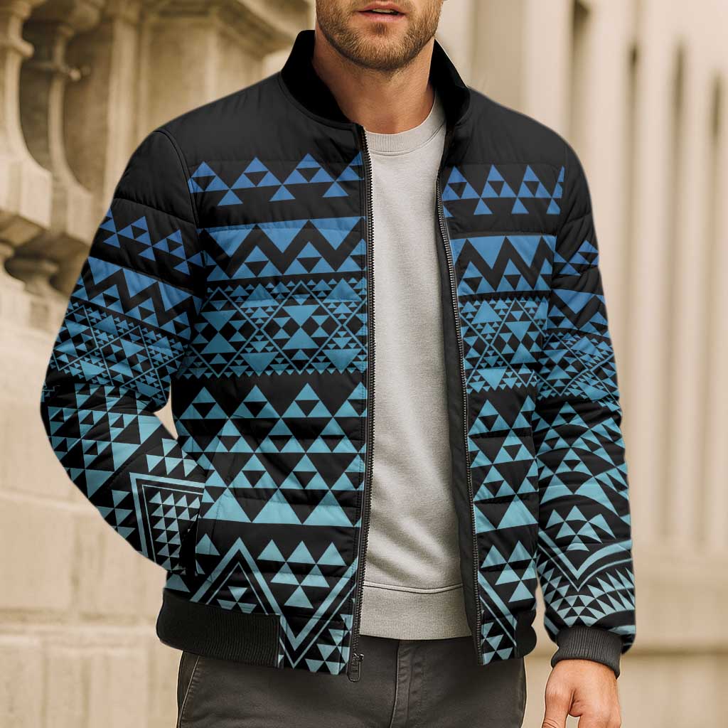 Maori Niho Taniwha Te Wheiao Bomber Puffer Jacket Moana Blue - Aussie Hoodie