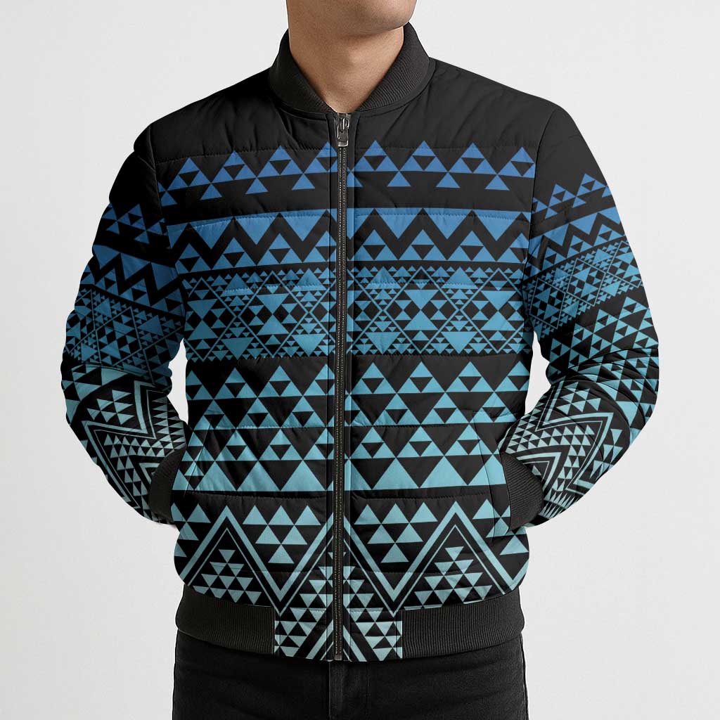 Maori Niho Taniwha Te Wheiao Bomber Puffer Jacket Moana Blue - Aussie Hoodie