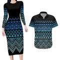 Maori Niho Taniwha Te Wheiao Couples Matching Long Sleeve Bodycon Dress and Hawaiian Shirt Moana Blue - Aussie Hoodie